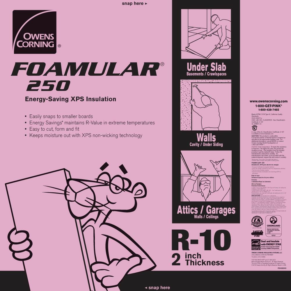 Owens Corning R-10 (25 PSI) FOAMULAR 250 Extruded Polystyrene Foam Board Insulation, 2 in. x 4 ft. x 8 ft., Square Edge