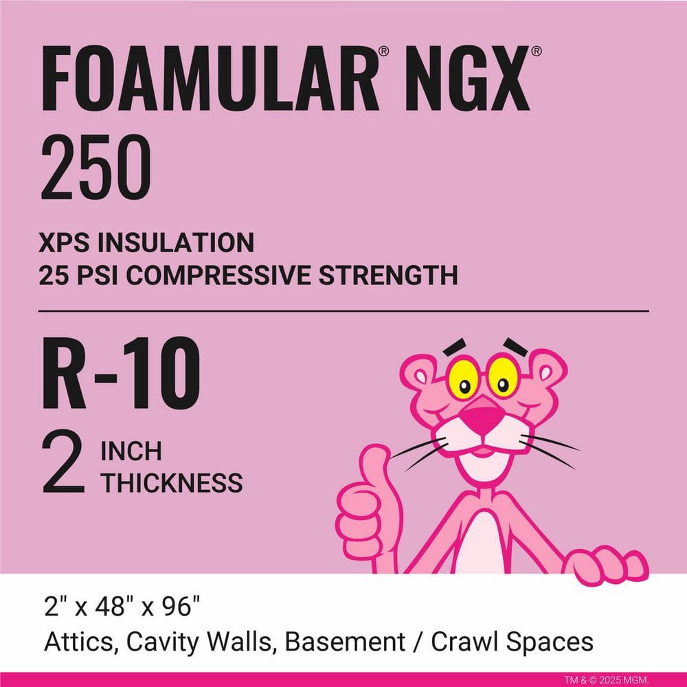 Owens Corning FOAMULAR NGX 250 2 in. x 4 ft. x 8 ft. XPS Rigid Foam Board Insulation, R-10