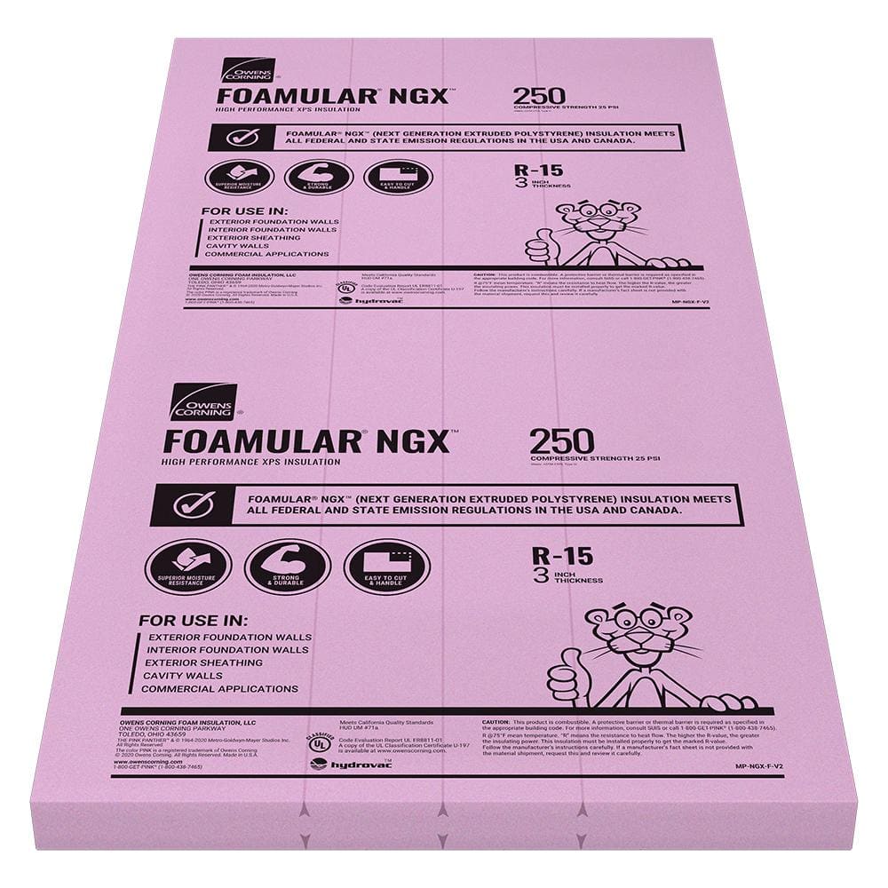 Owens Corning FOAMULAR 250 (25 PSI) R-15 XPS Foam Board Insulation, 3 in. x 4 ft. x 8 ft., Square Edge