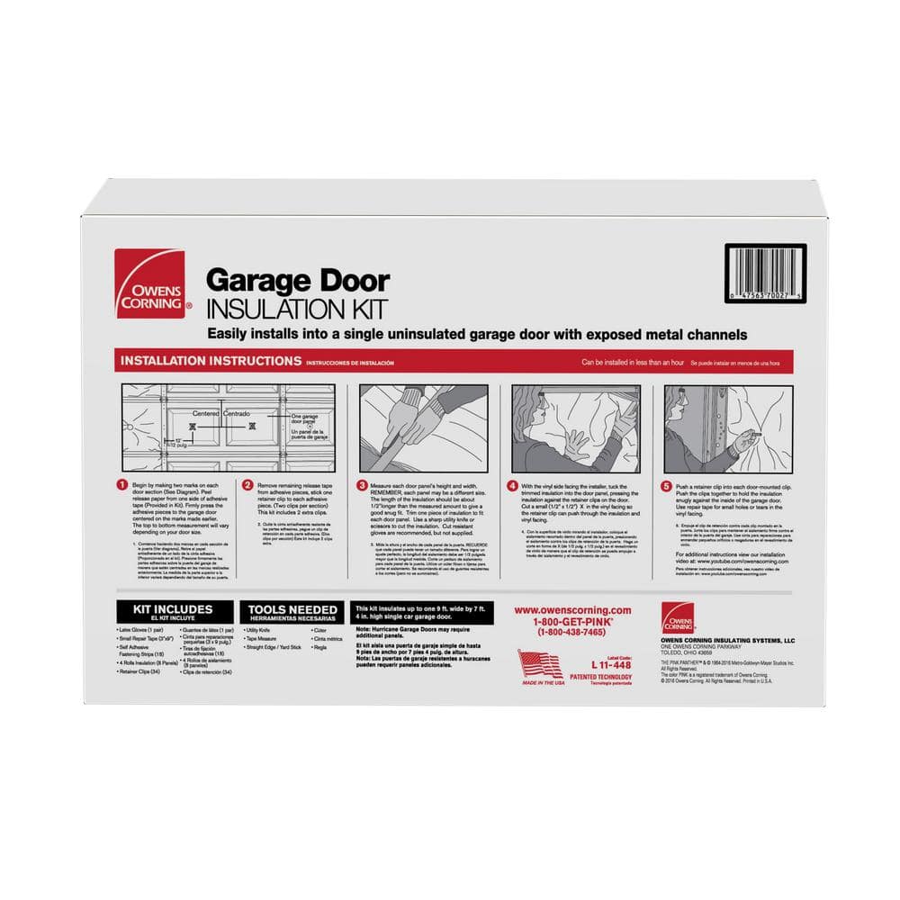 Owens Corning Garage Door Fiberglass Insulation Kit, R-8, Vinyl-Faced, 22 in. x 54 in. Panels, 65 sq. ft. Coverage