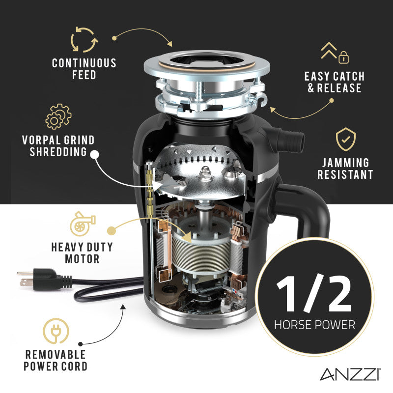ANZZI Medusa Series 1/2 HP Continuous Feed Garbage Disposal