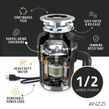 ANZZI Medusa Series 1/2 HP Continuous Feed Garbage Disposal
