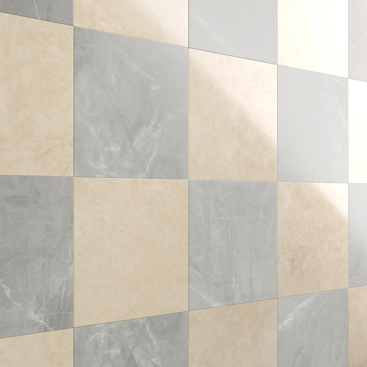 Fortunato Marfil Beige and Amani Gray 12x12 Polished Porcelain Checkerboard Tile