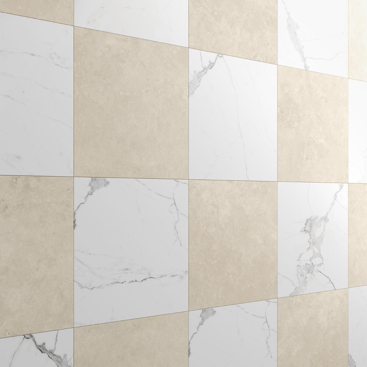 Fortunato Calacatta and Marfil 12x12 Matte Porcelain Checkerboard Tile