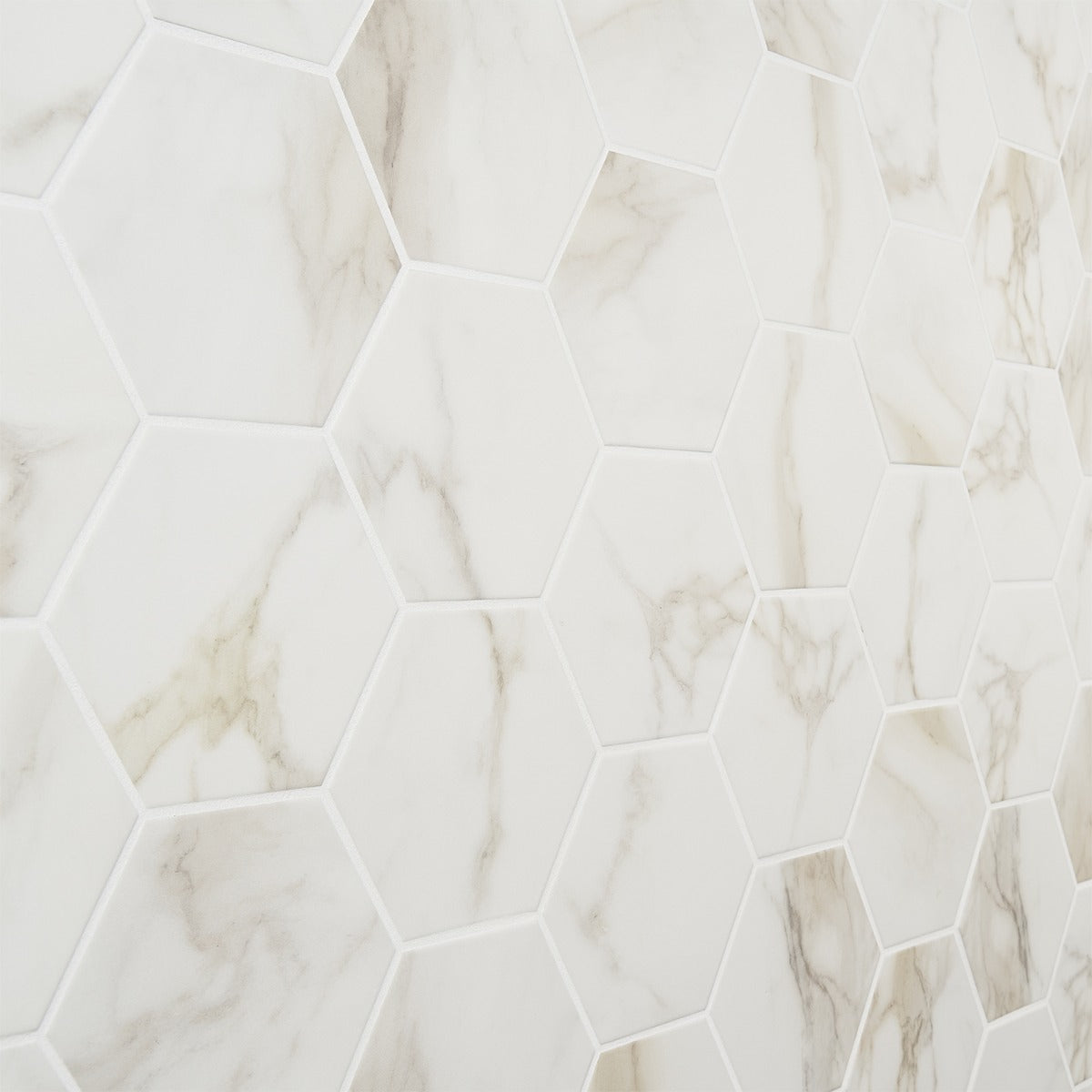 Amalfi Calacatta White 6" Hexagon Matte Porcelain Tile - Lux Tile