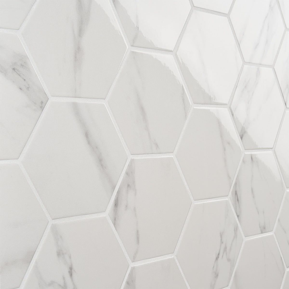 Amalfi Statuario White 6" Hexagon Polished Porcelain Tile - Lux Tile