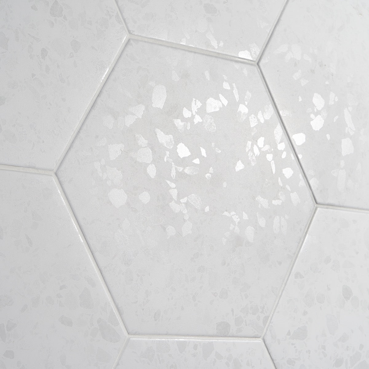 Six Hexagon White Terrazzo Look Matte Porcelain Tile - 12.5"