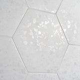 Six Hexagon White Terrazzo Look Matte Porcelain Tile - 12.5"