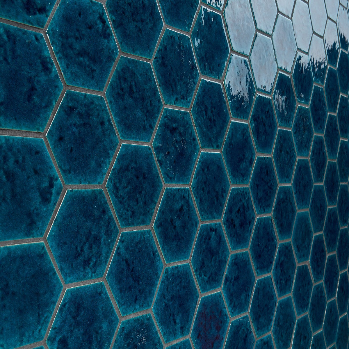 Breeze Ocean Blue 4.5" Hexagon Crackled Glossy Porcelain Tile by Lux Tile