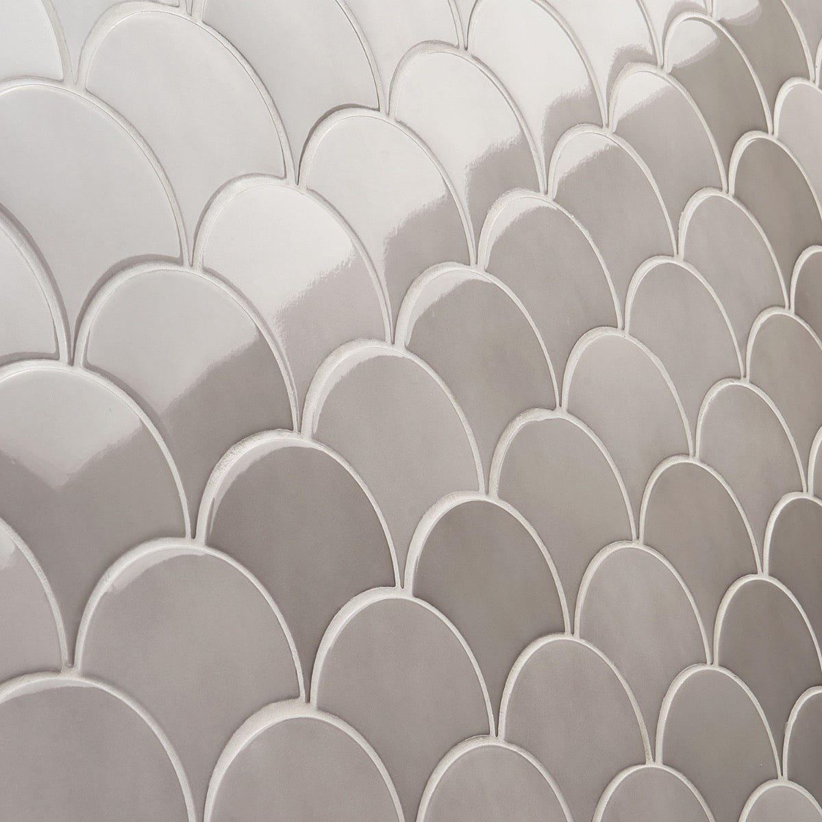 Lux Tile Mist Gray Fish Scale Polished Ceramic Wall Tile - 5"