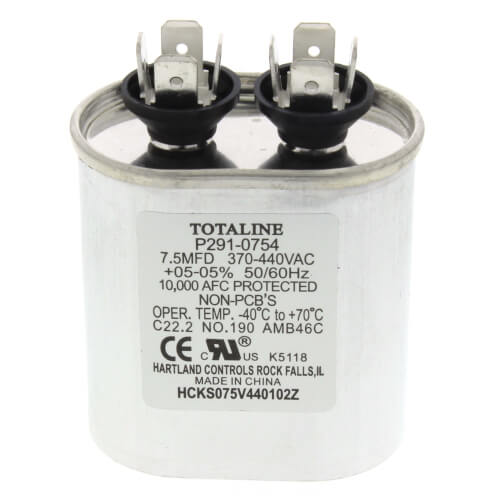 Carrier P291-0754 capacitor - front view (Type: Single; Voltage: 440v)