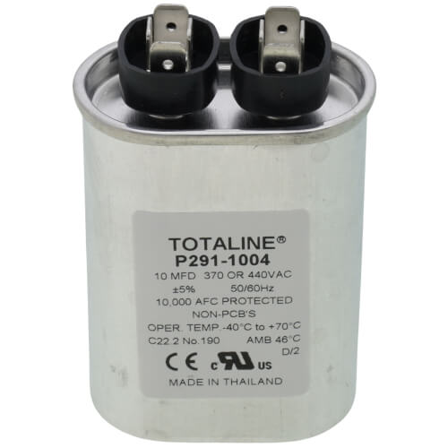 Carrier P291-1004 capacitor - front view (Voltage: 440v; MFD: 10)
