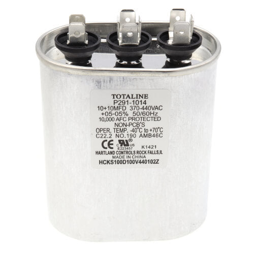 Carrier P291-1014 capacitor - front view (Voltage: 370V; MFD: 10)