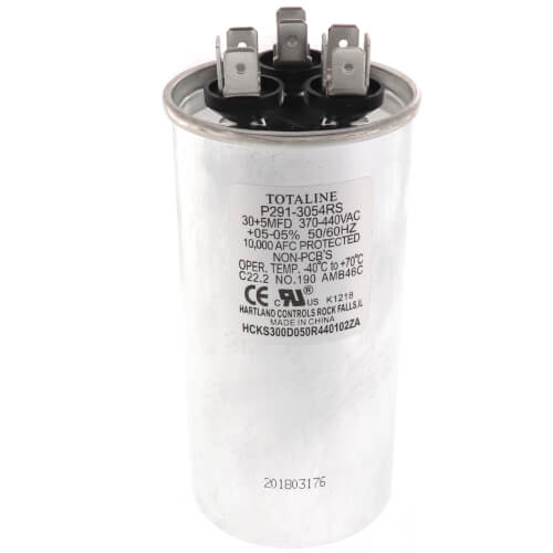 Carrier P291-3054RS capacitor - front view (Type: Dual; Voltage: 440v)