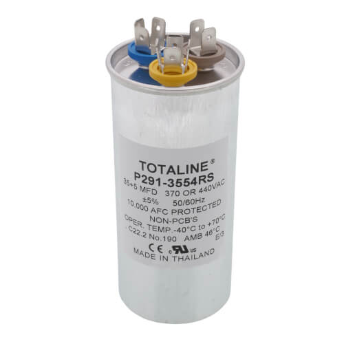 Carrier P291-3554RS capacitor - front view (Type: Dual; Voltage: 440v)