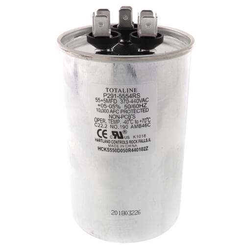 Carrier P291-5554RS capacitor - front view (Type: Dual; Voltage: 440v)