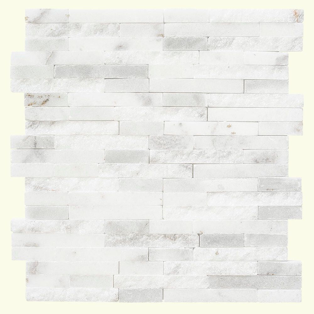 Jeffrey Court Churchill White Split Face 11.75 in. x 12.625 in. x 13 mm Splitface Textured Marble Mosaic Tile