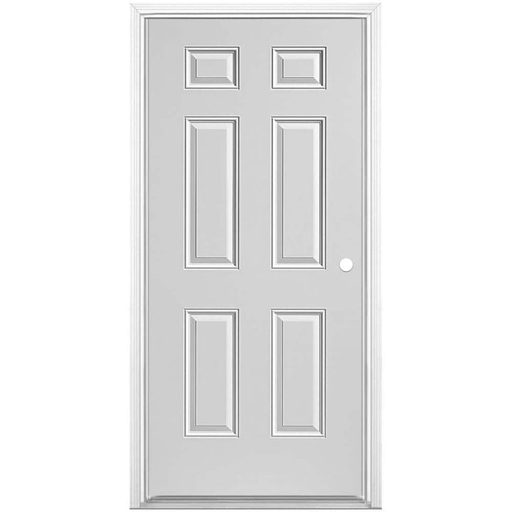 Masonite 32 in. x 80 in. Utility 6-Panel Left-Hand Inswing Primed Steel Prehung Front Exterior Door with Brickmold