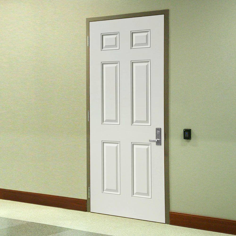 Masonite Utility 6-Panel Primed Steel Prehung Exterior Door, No Brickmold, Left-Hand Inswing, 32 in. x 80 in.