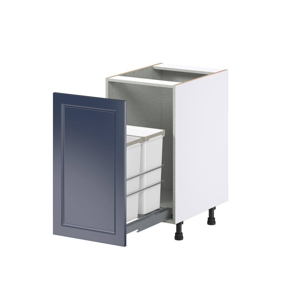 J COLLECTION Devon Painted Blue Recessed Assembled 2 Waste Bins Pull Out Kitchen Cabinet (18 in. W x 34.5 in. H x 24 in. D)
