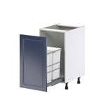 J COLLECTION Devon Painted Blue Recessed Assembled 2 Waste Bins Pull Out Kitchen Cabinet (18 in. W x 34.5 in. H x 24 in. D)
