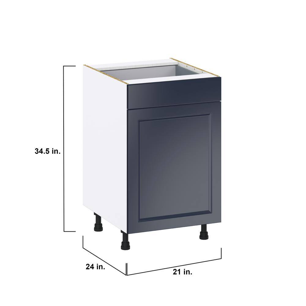 J COLLECTION Devon 21 in. W x 24 in. D x 34.5 in. H Painted Blue Shaker Assembled Base Kitchen Cabinet with a Drawer