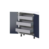 J COLLECTION 24 in. W x 34.5 in. H x 14 in. D Devon Painted Blue Shaker Assembled Shallow Base Kitchen Cabinet with Drawers