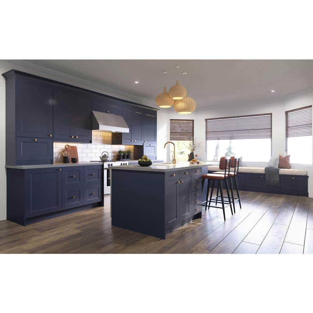 J COLLECTION Devon Painted Blue Shaker Assembled Base Kitchen Cabinet with 2 Drawers 27 in. W x 34.5 in. H x 24 in. D