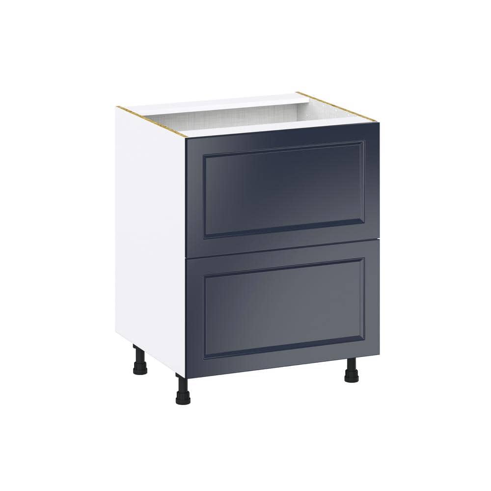 J COLLECTION Devon Painted Blue Shaker Assembled Base Kitchen Cabinet with 2 Drawers 27 in. W x 34.5 in. H x 24 in. D
