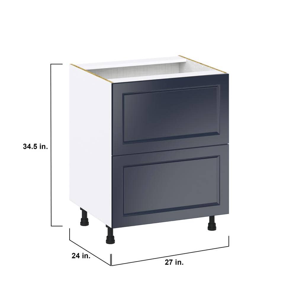 J COLLECTION Devon Painted Blue Shaker Assembled Base Kitchen Cabinet with 2 Drawers 27 in. W x 34.5 in. H x 24 in. D