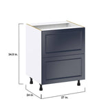 J COLLECTION Devon Painted Blue Shaker Assembled Base Kitchen Cabinet with 2 Drawers 27 in. W x 34.5 in. H x 24 in. D