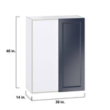 J COLLECTION Devon 30 in. W x 40 in. H x 14 in. D Painted Blue Recessed Assembled Wall Blind corner Kitchen Cabinet