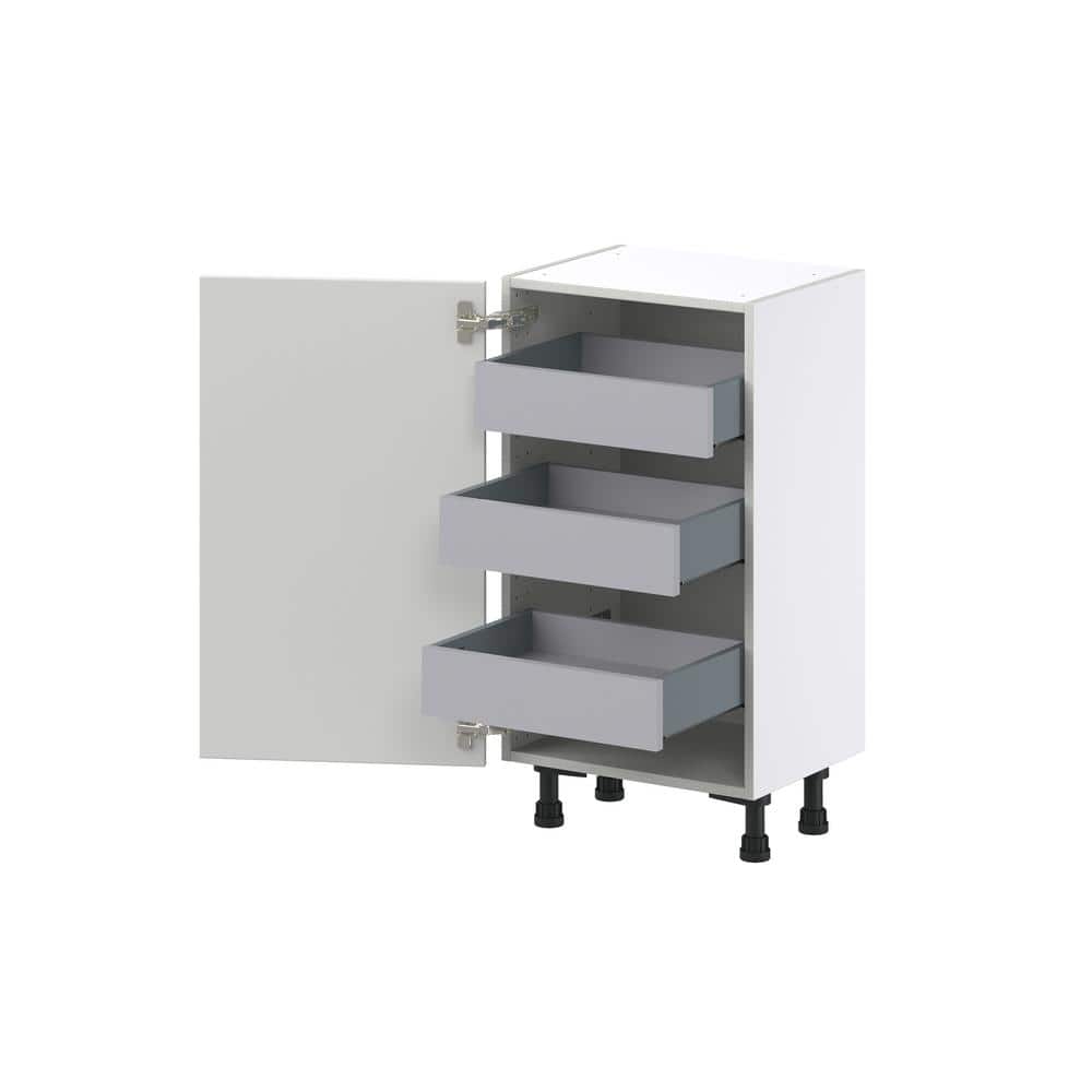 J COLLECTION 18 in. W x 14 in. D x 34.5 in. H Alton Painted White Shaker Assembled Shallow Base Kitchen Cabinet with Inner Drawers