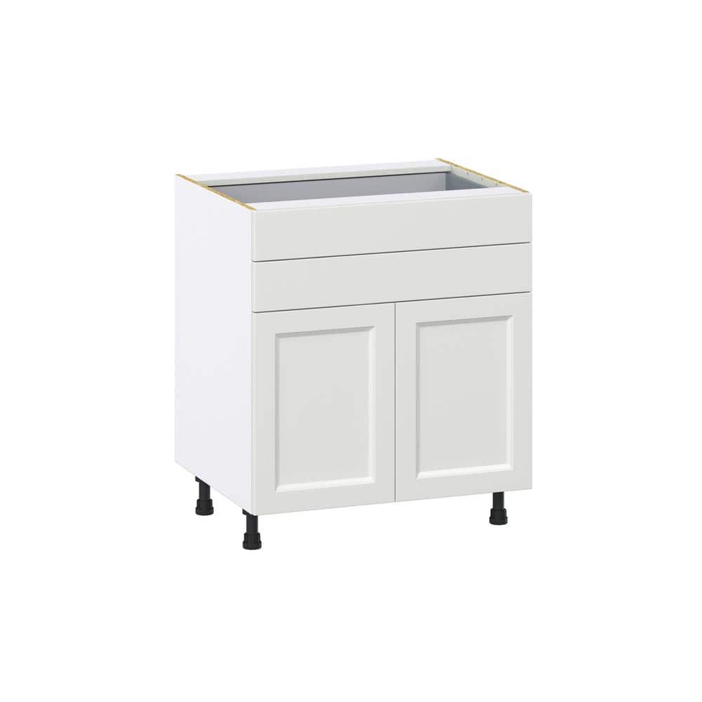 J COLLECTION Alton 30 in. W x 24 in. D x 34.5 in. H Painted White Shaker Assembled Base Kitchen Cabinet with Two 5 in. Drawers