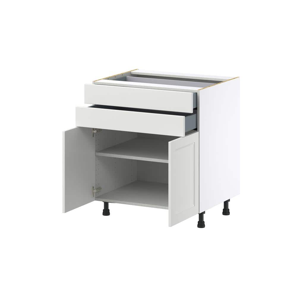 J COLLECTION Alton 30 in. W x 24 in. D x 34.5 in. H Painted White Shaker Assembled Base Kitchen Cabinet with Two 5 in. Drawers