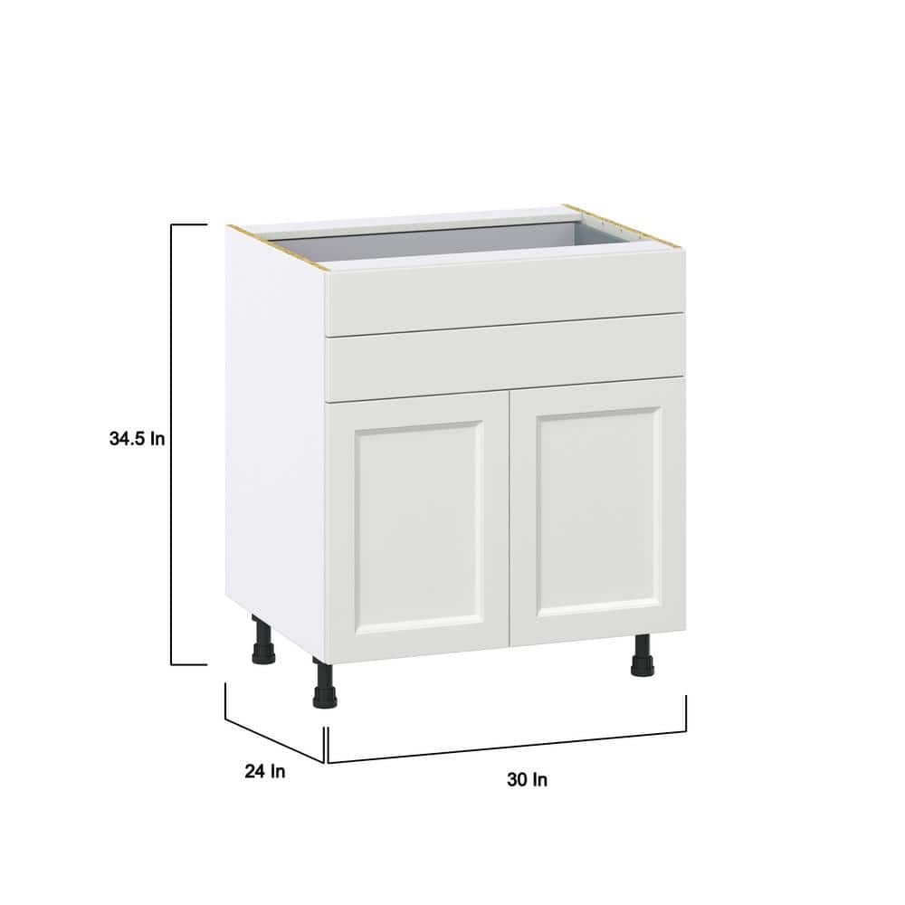 J COLLECTION Alton 30 in. W x 24 in. D x 34.5 in. H Painted White Shaker Assembled Base Kitchen Cabinet with Two 5 in. Drawers