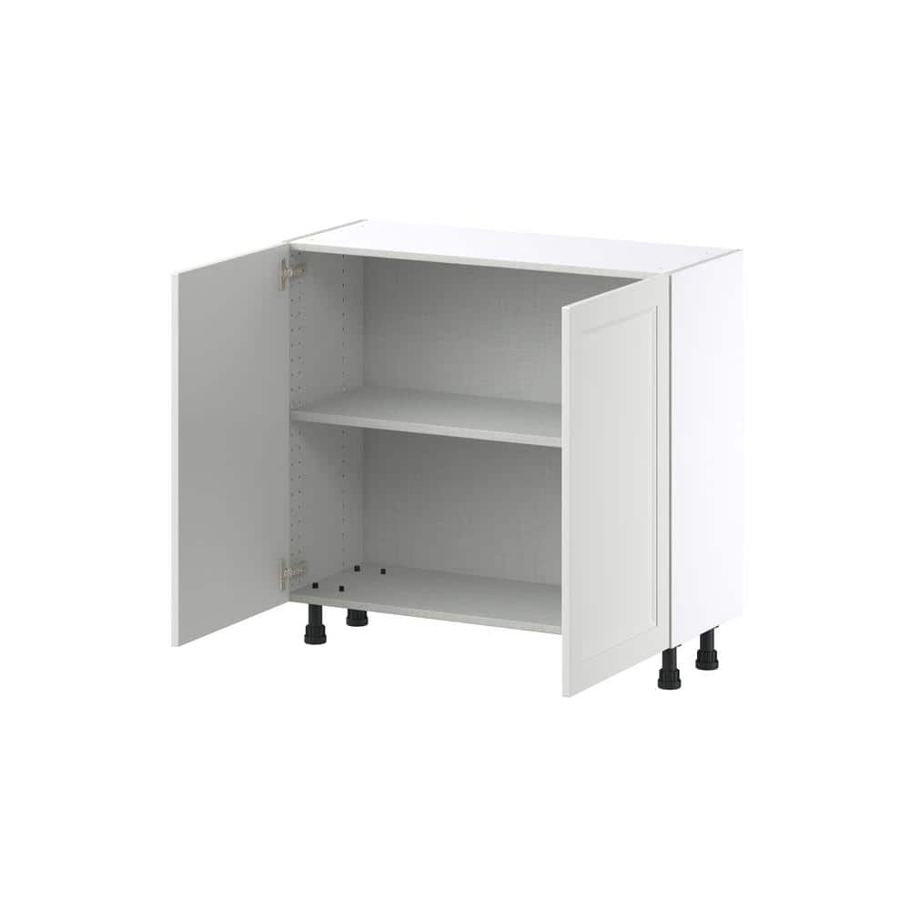 J COLLECTION 36 in. W x 14 in. D x 34.5 in. H Alton Painted White Shaker Assembled Shallow Base Kitchen Cabinet with 2-Doors