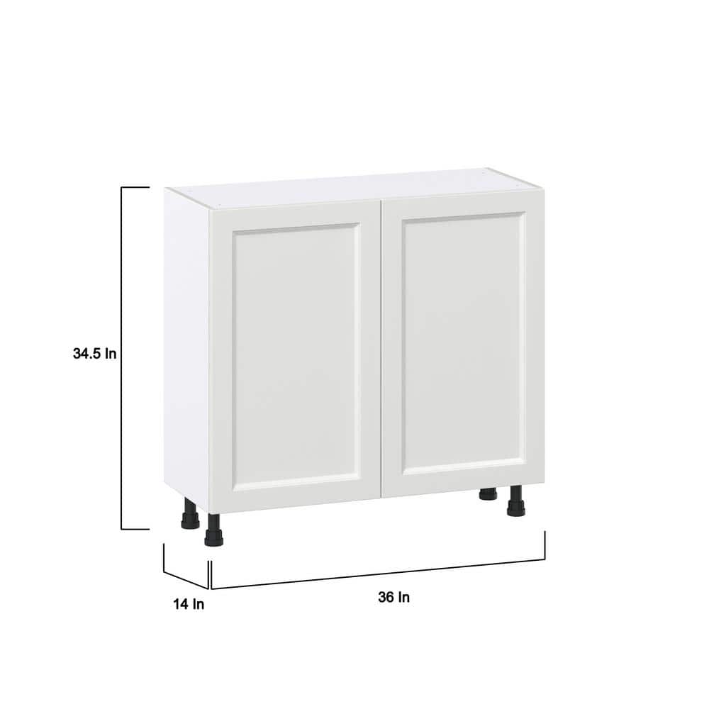 J COLLECTION 36 in. W x 14 in. D x 34.5 in. H Alton Painted White Shaker Assembled Shallow Base Kitchen Cabinet with 2-Doors