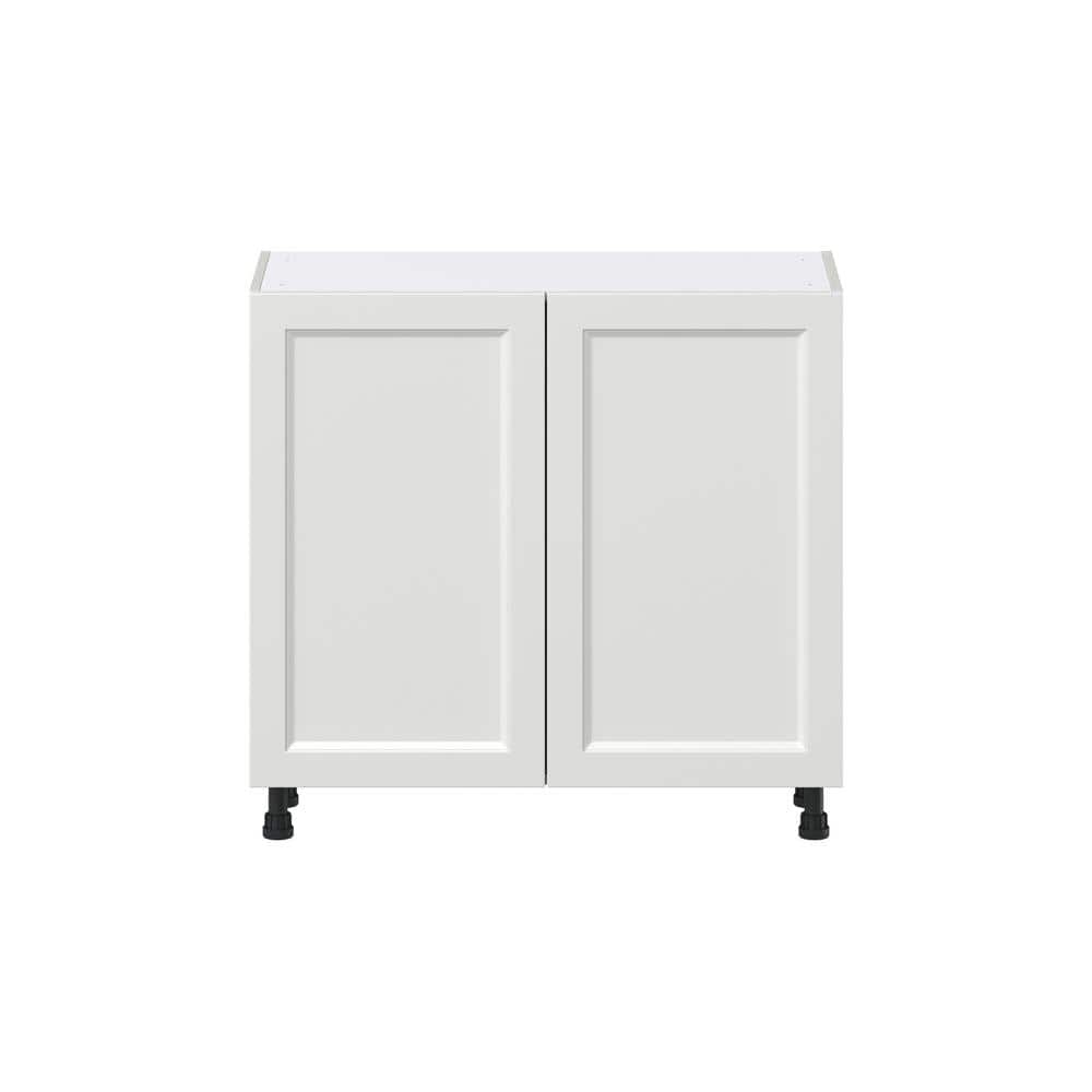 J COLLECTION 36 in. W x 14 in. D x 34.5 in. H Alton Painted White Shaker Assembled Shallow Base Kitchen Cabinet with 2-Doors