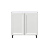 J COLLECTION 36 in. W x 14 in. D x 34.5 in. H Alton Painted White Shaker Assembled Shallow Base Kitchen Cabinet with 2-Doors