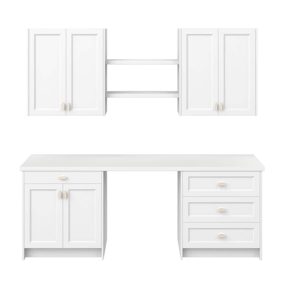 J COLLECTION Alton 90 in. W x 89.5 in. H x 24 in. D Painted Bright White in Shaker Assembled Base Office Cabinet Bundle