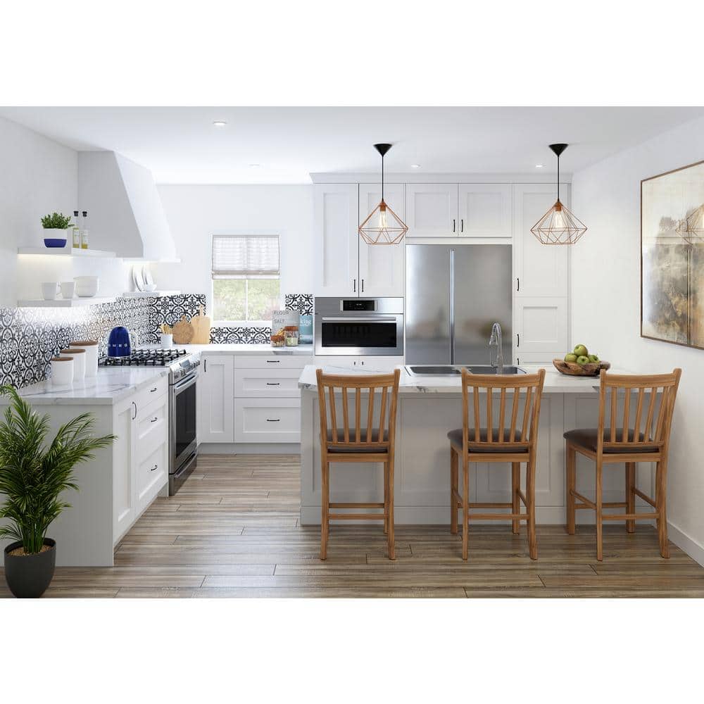 J COLLECTION Alton Painted 30 in. W x 89.5 in. H x 24 in. D in White Shaker Assembled Pantry Microwave Kitchen Cabinet with 3 Drawers