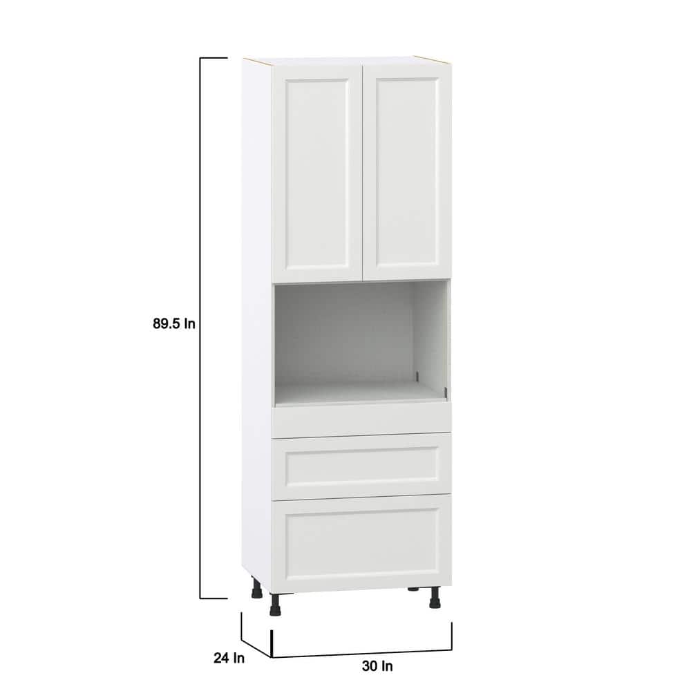 J COLLECTION Alton Painted 30 in. W x 89.5 in. H x 24 in. D in White Shaker Assembled Pantry Microwave Kitchen Cabinet with 3 Drawers