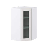 J COLLECTION 24 in. W x 40 in. H x 14 in. D Littleton Painted Light Gray Recessed Assembled GlassWall Diagonal Corner Kitchen Cabinet