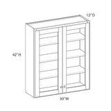 Norfolk Assembled 30 in. W x 42 in. H x 12 in. D Plywood Frosted Glass Door Wall Cabinet in Painted White