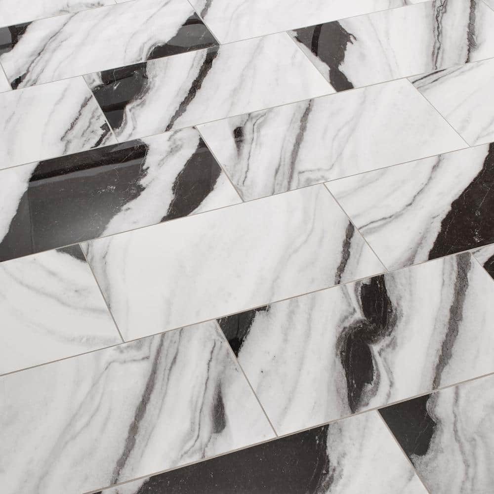 Daltile Rapport Panda Marble Polished 12 in. x 24 in. Glazed Porcelain Floor and Wall Tile (17.1 sq. ft./Case)
