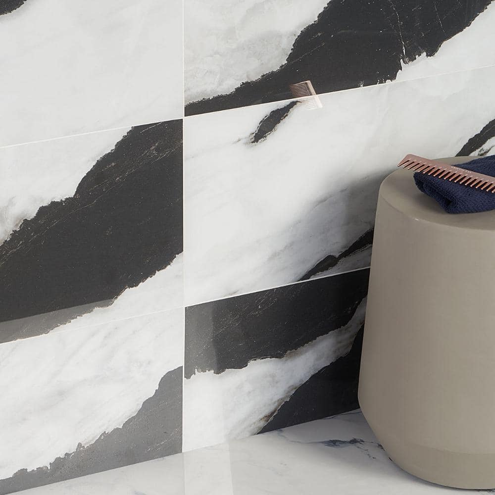 Saroshi Panda White 23.62 in. x 47.24 in. Polished Porcelain Floor and Wall Tile (15.5 sq. ft./Case)