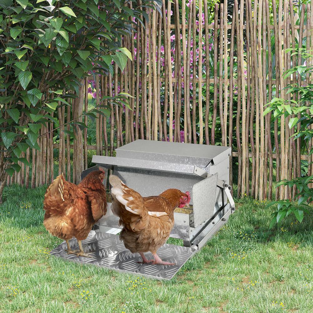 PawHut 25 lbs. Capacity Automatic Chicken Poultry Feeder with a Galvanized Steel and Aluminium Build