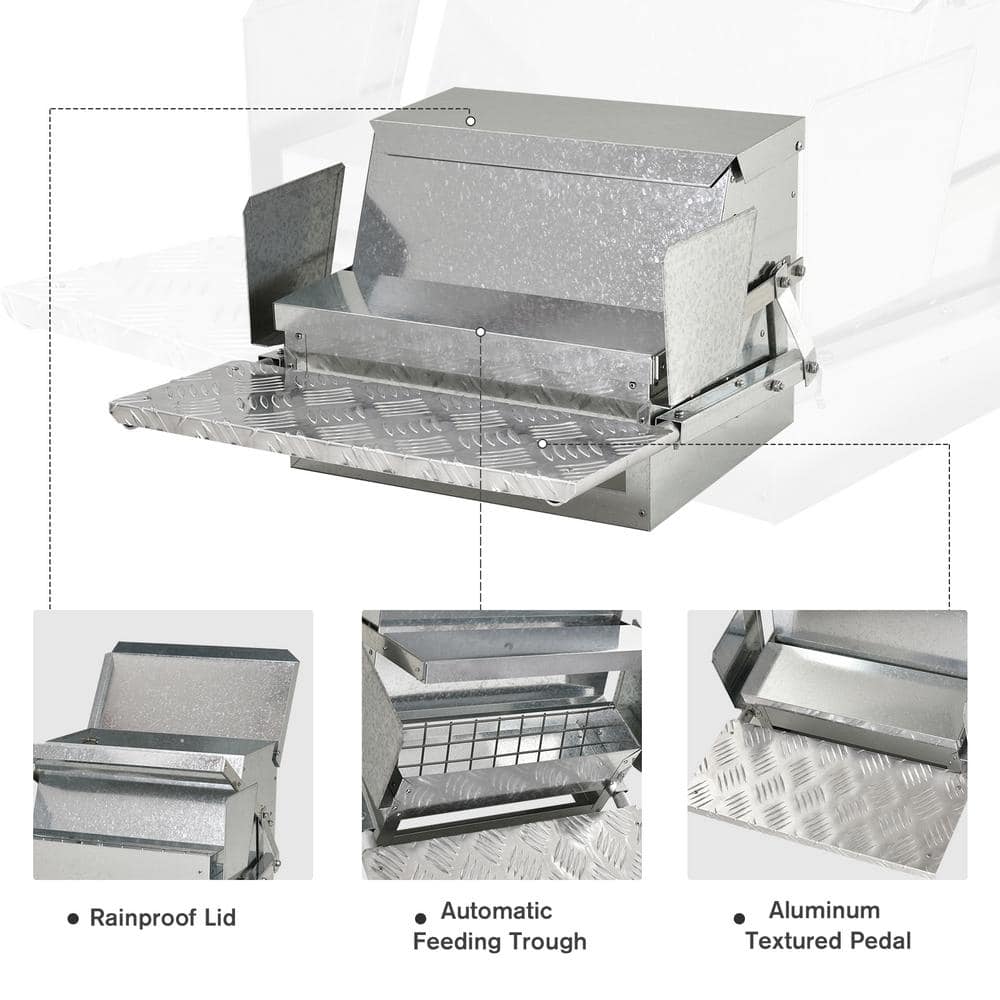 PawHut 25 lbs. Capacity Automatic Chicken Poultry Feeder with a Galvanized Steel and Aluminium Build