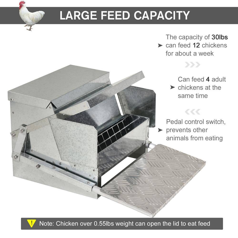 PawHut 25 lbs. Capacity Automatic Chicken Poultry Feeder with a Galvanized Steel and Aluminium Build